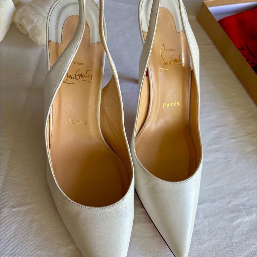 Christian Louboutin Ivory Pointed Slingback Pumps